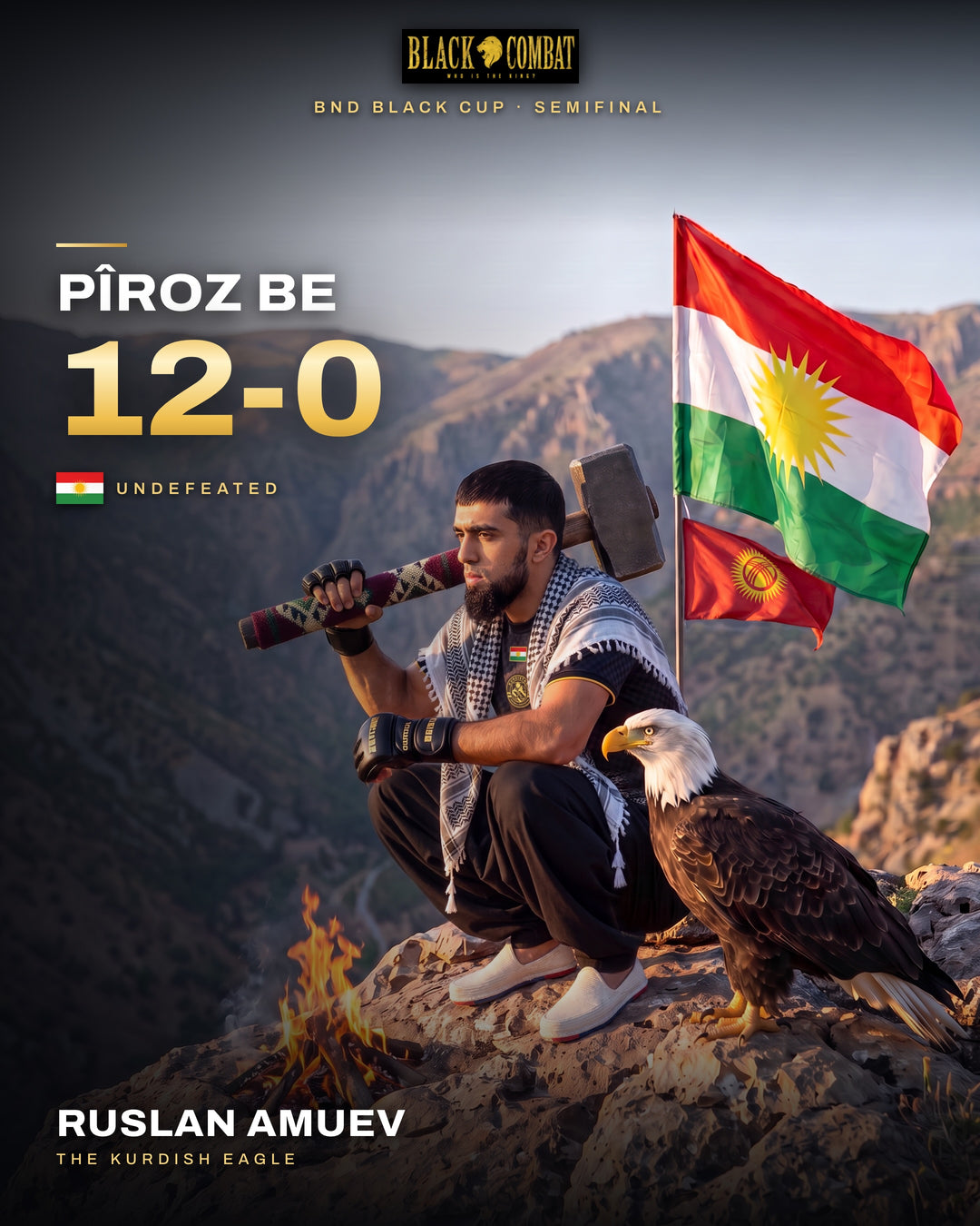 Pîroz be, amuev__mma “THE KURDISH EAGLE” moves to an incredible 12-0 after defeating Guara at blacksombat_official in South